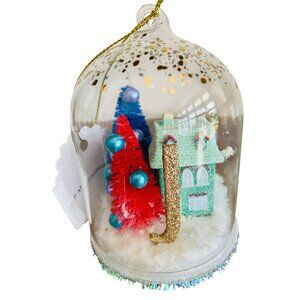 Anthropologie Festive Letter J Snow Globe Ornament Village House and Trees New